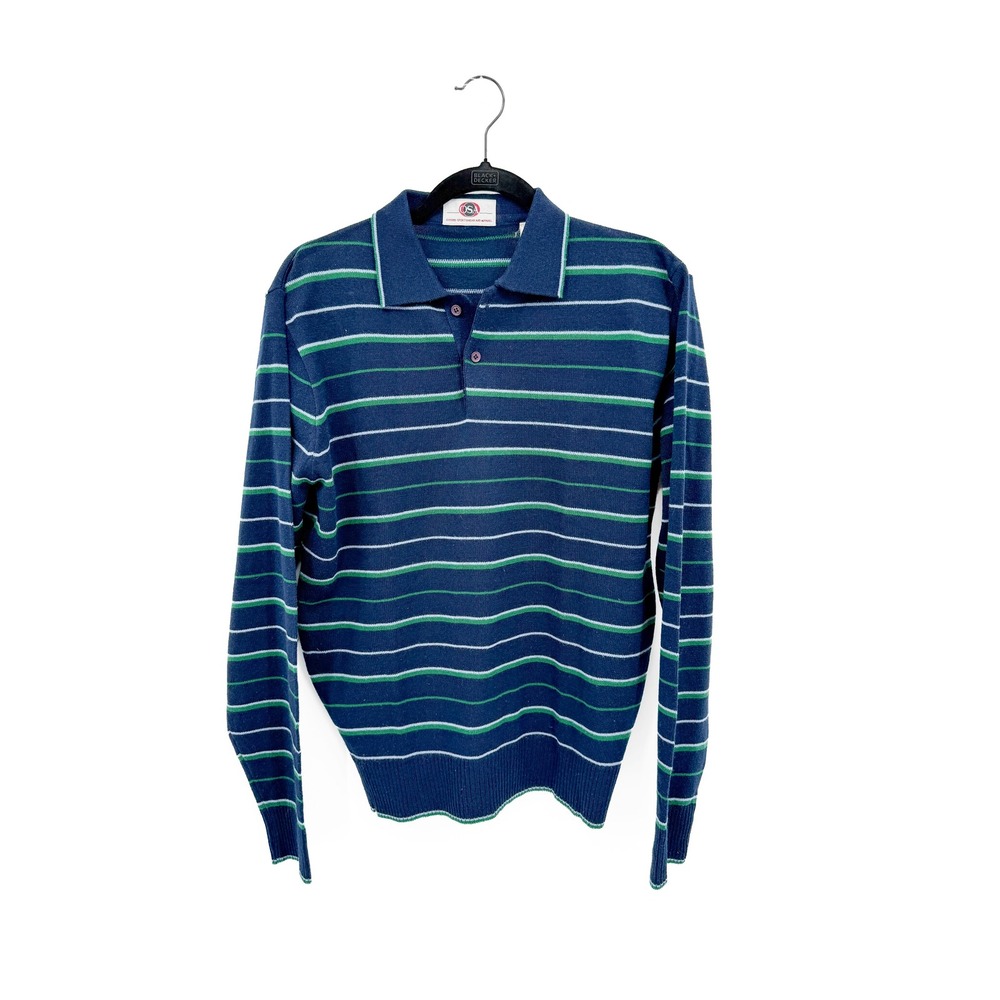 OSA Knit Polo Mens L Blue Striped Long Sleeve Sweater Shirt Vintage Style